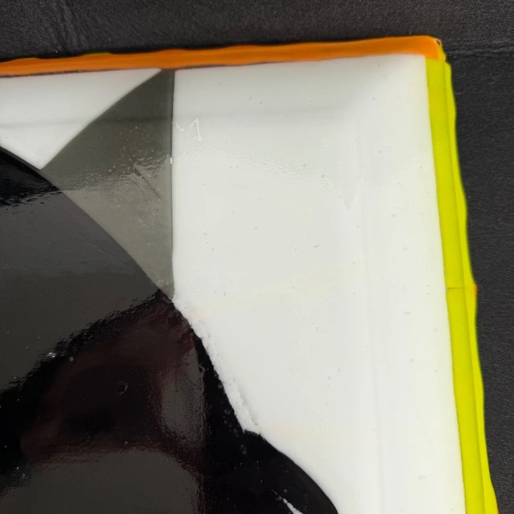 Halloween Glass Square Plate Black Cat Orange Yellow Fused Glass Party Plate